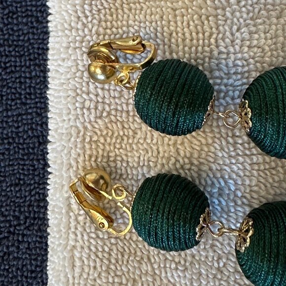 COPY - Forest Green Three Ball Drop Clip Earrings - Picture 2 of 2